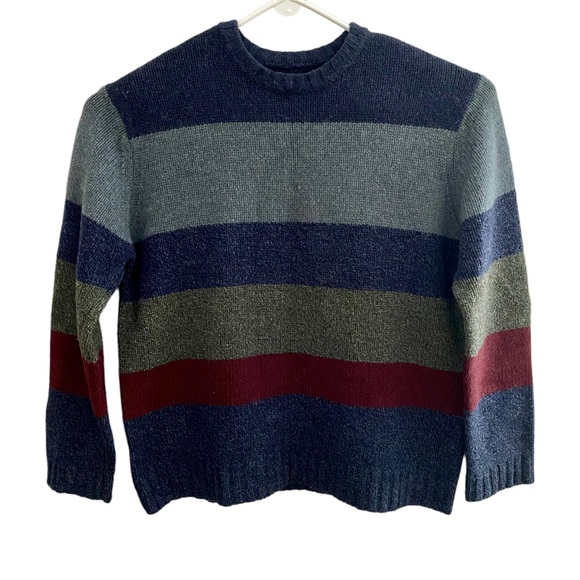 Y2K American Eagle Thick Striped 100% Lambswool Sweater Size Large - Picture 3 of 8